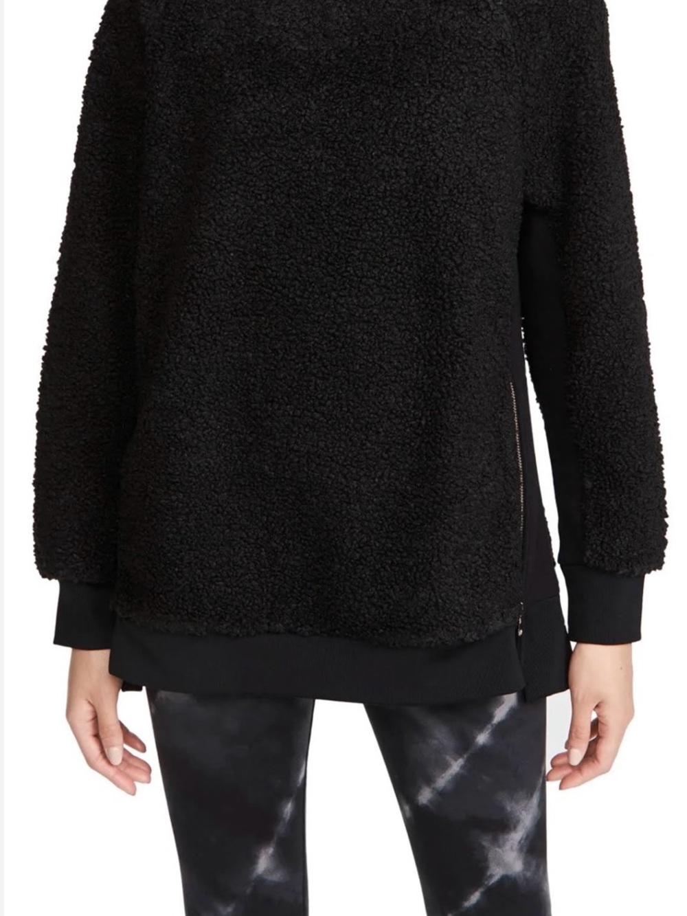 Varley Oakden Side-Zip Black Sherpa Pullover Sweatshirt
